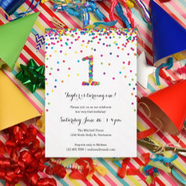 Colorful Confetti 1st Birthday Party Invitations Kaart