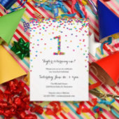Colorful Confetti 1st Birthday Party Invitations Kaart