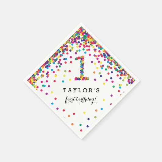 Colorful Confetti 1st Birthday Party Napkins Servetten (Hoek)