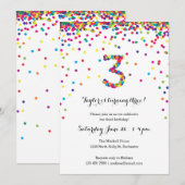 Colorful Confetti 3rd Birthday Party Kaart (Voorkant / Achterkant)