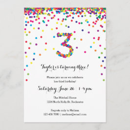 Colorful Confetti 3rd Birthday Party Kaart