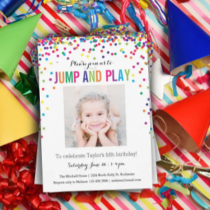 Colorful Confetti 5th Birthday Photo Jump Play Kaart