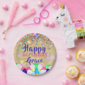 Colorful Confetti and Balloons Happy Birthday Papieren Bordje (Feest)