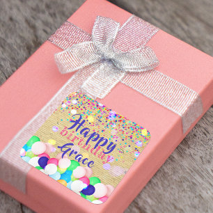 Colorful Confetti and Balloons Happy Birthday Vierkante Sticker