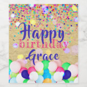 Colorful Confetti and Balloons Happy Birthday Wijn Etiket (Enkel label)