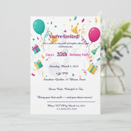 Colorful Confetti Balloons Fun 35th Kaart (Staand voorkant)