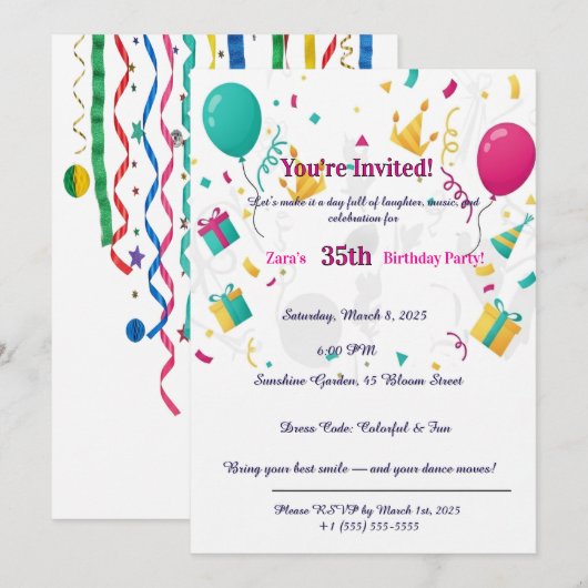 Colorful Confetti Balloons Fun 35th  Kaart (Voorkant / Achterkant)