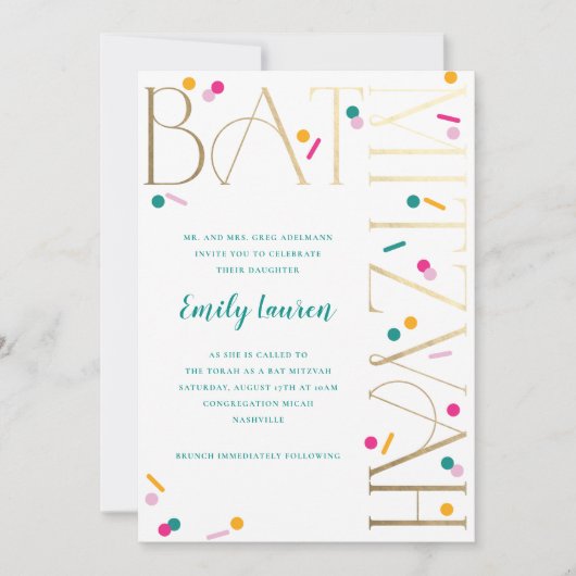 Colorful Confetti Bat Mitzvah Uitnodiging (Voorkant)