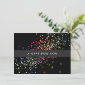 Colorful Confetti Bokeh on Black Gift Certificate (Staand voorkant)