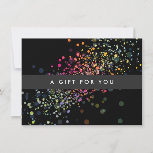 Colorful Confetti Bokeh on Black Gift Certificate (Voorkant)