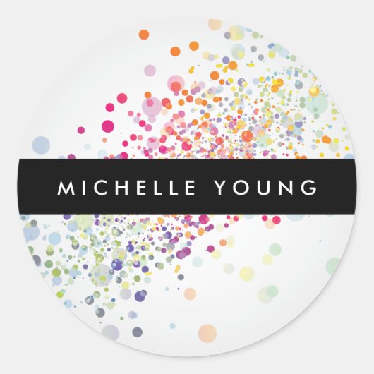 Colorful Confetti Bokeh on Grey Modern Ronde Sticker (Voorkant)