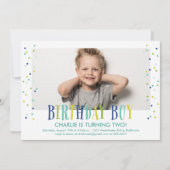 Colorful Confetti Boy Foto Birthday Party Kaart (Voorkant)