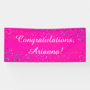 Colorful Confetti Elegant Gefeliciteerd Hot Pink Spandoek