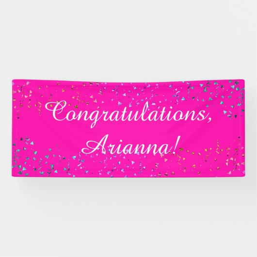 Colorful Confetti Elegant Gefeliciteerd Hot Pink Spandoek (Horizontaal)