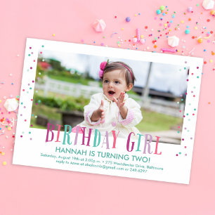 Colorful Confetti Girl Foto Birthday Party Kaart