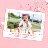 Colorful Confetti Girl Foto Birthday Party Kaart