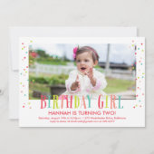 Colorful Confetti Girl Foto Birthday Party Kaart (Voorkant)