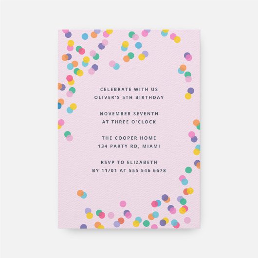 Colorful Confetti Girl's Birthday Pink Kaart