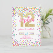 Colorful Confetti Gold Number Girl 12e verjaardag Kaart (Staand voorkant)