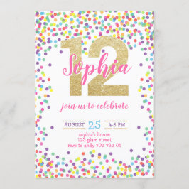 Colorful Confetti Gold Number Girl 12e verjaardag Kaart