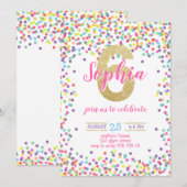 Colorful Confetti Gold Number Girl 6e verjaardag Kaart (Voorkant / Achterkant)