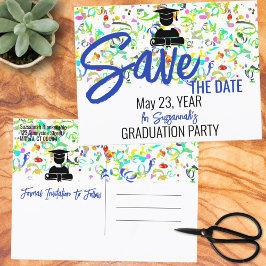 Colorful Confetti Graduparty sparen de Datum Aankondigingskaart