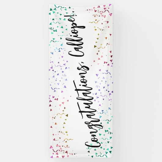 Colorful Confetti Handwriting Gefeliciteerd Spandoek (Verticaal)