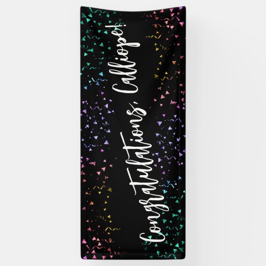 Colorful Confetti Handwriting Gefeliciteerd Spandoek (Verticaal)