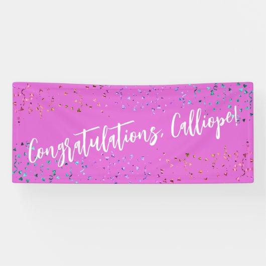 Colorful Confetti Handwriting Gefeliciteerd Spandoek (Horizontaal)