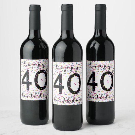 Colorful Confetti Happy 40th Birthday Wine Label Wijn Etiket (Flessen)