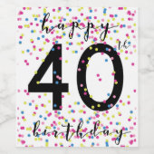 Colorful Confetti Happy 40th Birthday Wine Label Wijn Etiket (Enkel label)