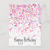 Colorful Confetti Happy Birthday Roze Briefkaart (Voorkant)