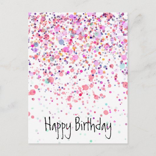 Colorful Confetti Happy Birthday Roze Briefkaart (Voorkant)