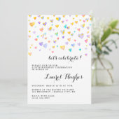 Colorful Confetti Hearts Birthday Party Invitation Kaart (Staand voorkant)