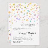 Colorful Confetti Hearts Birthday Party Invitation Kaart (Voorkant / Achterkant)