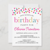 Colorful Confetti Kids Birthday Party Invitations Kaart (Voorkant)