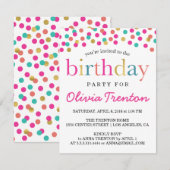 Colorful Confetti Kids Birthday Party Invitations Kaart (Voorkant / Achterkant)