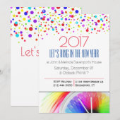 Colorful Confetti New Years Party Invitation Kaart (Voorkant / Achterkant)