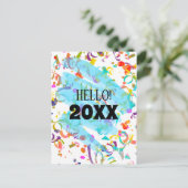 Colorful Confetti Nieuwjaar Blauw vierkant Sjabloo Feestdagenkaart (Staand voorkant)