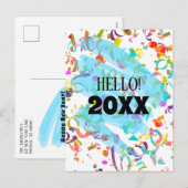 Colorful Confetti Nieuwjaar Blauw vierkant Sjabloo Feestdagenkaart (Voorkant / Achterkant)