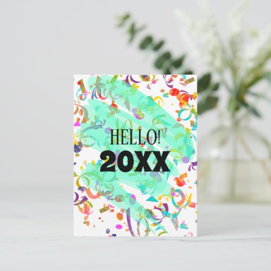Colorful Confetti nieuwjaar Blauwgroen vierkant Sj Feestdagenkaart (Staand voorkant)