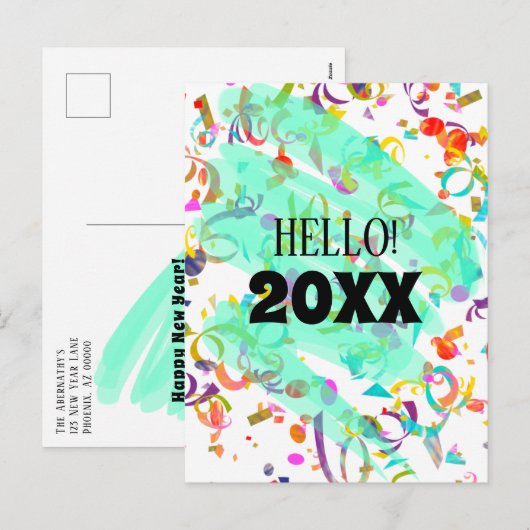 Colorful Confetti nieuwjaar Blauwgroen vierkant Sj Feestdagenkaart (Voorkant / Achterkant)