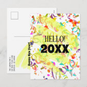 Colorful Confetti Nieuwjaar Geel vierkant Feestdagenkaart (Voorkant / Achterkant)
