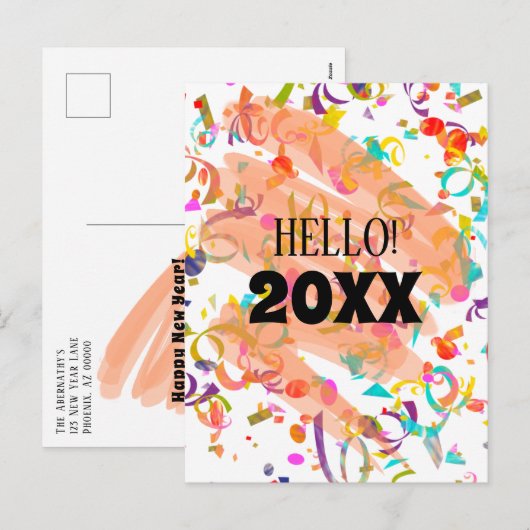 Colorful Confetti nieuwjaar Oranje vierkant Feestdagenkaart (Voorkant / Achterkant)