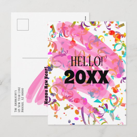 Colorful Confetti Nieuwjaar roze vierkant Sjabloon (Voorkant / Achterkant)