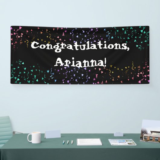 Colorful Confetti over Black Bold Gefeliciteerd Spandoek (Beurs)