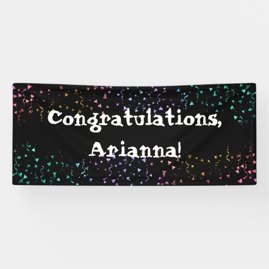 Colorful Confetti over Black Bold Gefeliciteerd Spandoek (Horizontaal)