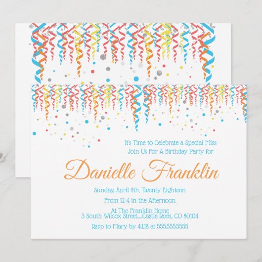 Colorful Confetti Party nodigt uit Kaart (Voorkant / Achterkant)