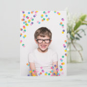 Colorful Confetti Photo Birthday Invitation Kaart (Staand voorkant)