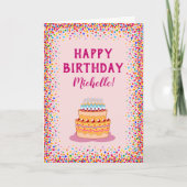 Colorful Confetti Pink Cake Birthday Celebration Kaart (Voorkant)
